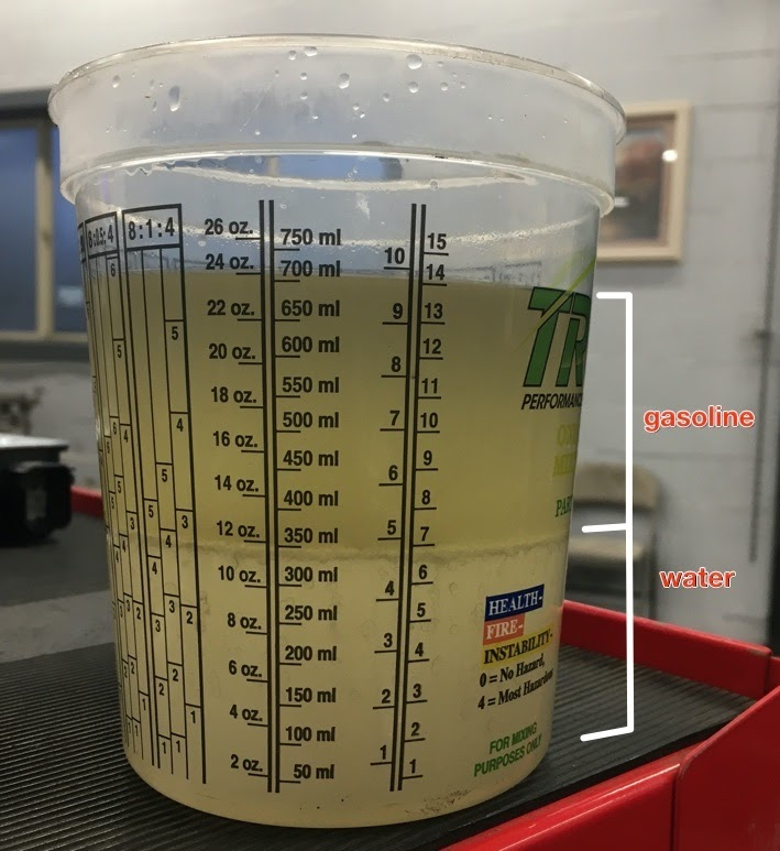 Contaminated Fuel. Shows that there is a lot of water in the tank.
